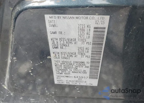 2015 Nissan Pathfinder S from USA, damaged, VIN 5N1AR2MM3FC645957